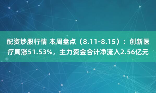 配资炒股行情 本周盘点（8.11-8.15）：创新医疗周涨51.53%，主力资金合计净流入2.56亿元