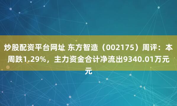 炒股配资平台网址 东方智造（002175）周评：本周跌1.29%，主力资金合计净流出9340.01万元